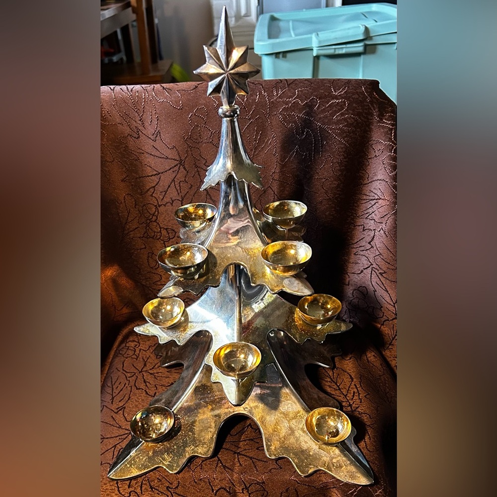 Vintage Godinger 3D Chrome Silver Christmas Tree Tealight Cups 15"